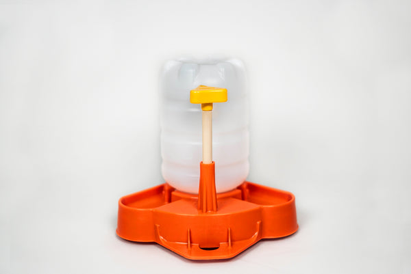Bebedero plástico naranja tipo vitrolero para lechones en periodo de lactancia de Sephnos